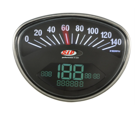 Contachilometri Contagiri Digitale SIP Vespa 50 SS/​90 SS/​125/​PV/​ET3/​GTR/​TS/​Super/​150 Sprint V/​Super/​Rally – 140 (km/h NERO