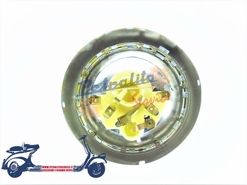 Faro gruppo ottico giallo completo di ghiera cromata BOSATTA per Vespa TS-SPRINT VELOCE-RALLY-GTR-VNL2T-VNL3T-VLB1T-VSD1T-VSE1T